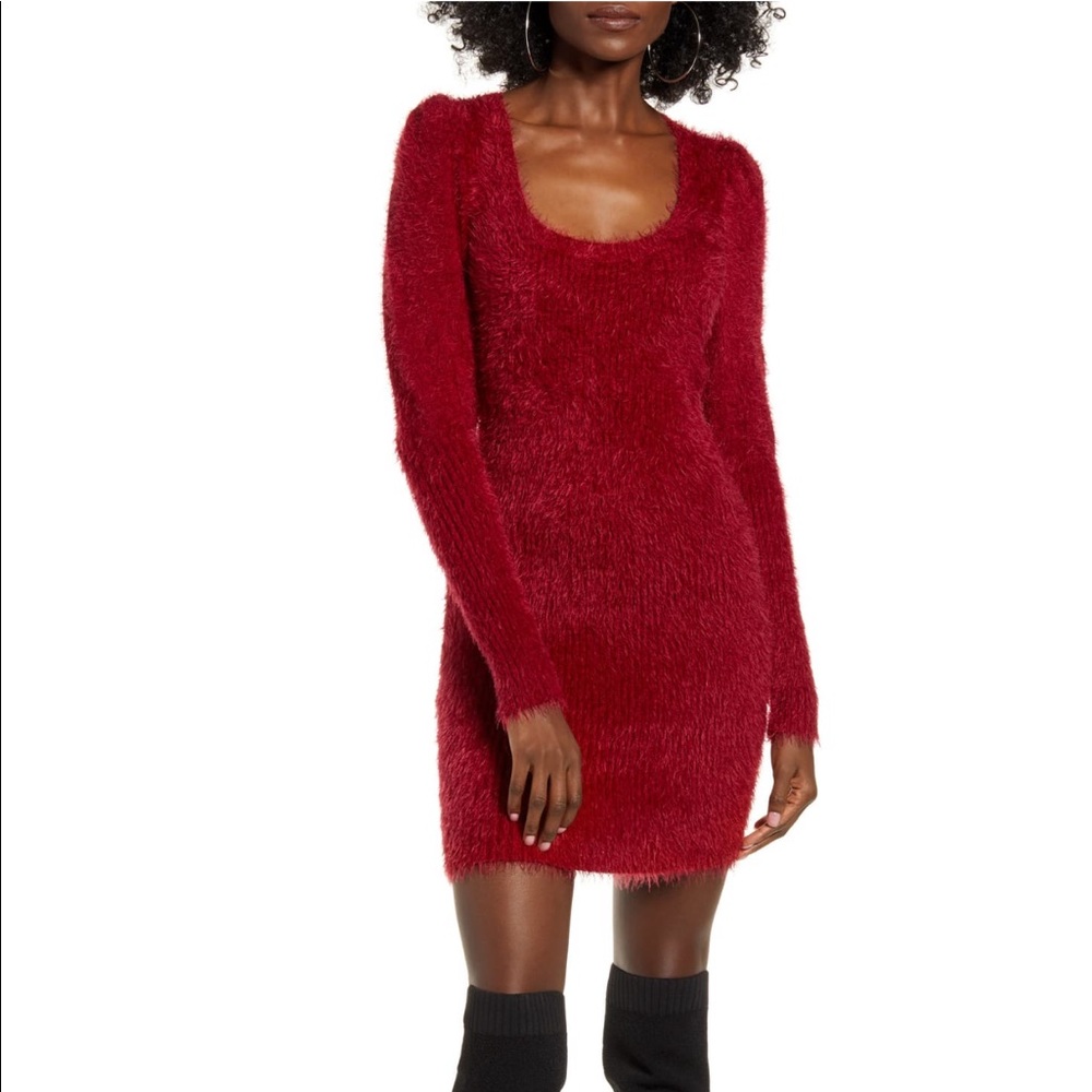 4SI3NNA ROMANTIC SLEEVE MINI SWEATER DRESS NWT